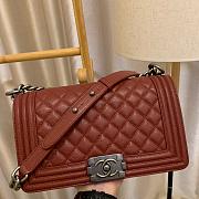 Chanel Boy Bag In Burgundy Caviar Leather With Retro Silver Hardware 25CM - 1