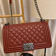 Chanel Boy Bag In Burgundy Caviar Leather With Retro Silver Hardware 25CM - 3
