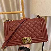 Chanel Boy Bag In Burgundy Caviar Leather With Retro Gold Hardware 25CM - 1