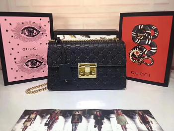 Gucci Padlock Gucci Signature Black Shoulder Bag 30*17*8cm