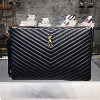 Saint Laurent YSL Chevron Clutch Bag 36cm Gold Hardware Calfskin Leather