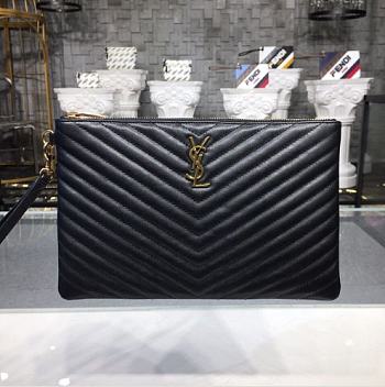 Saint Laurent YSL Chevron Clutch Bag 30cm Gold Hardware Calfskin Leather 