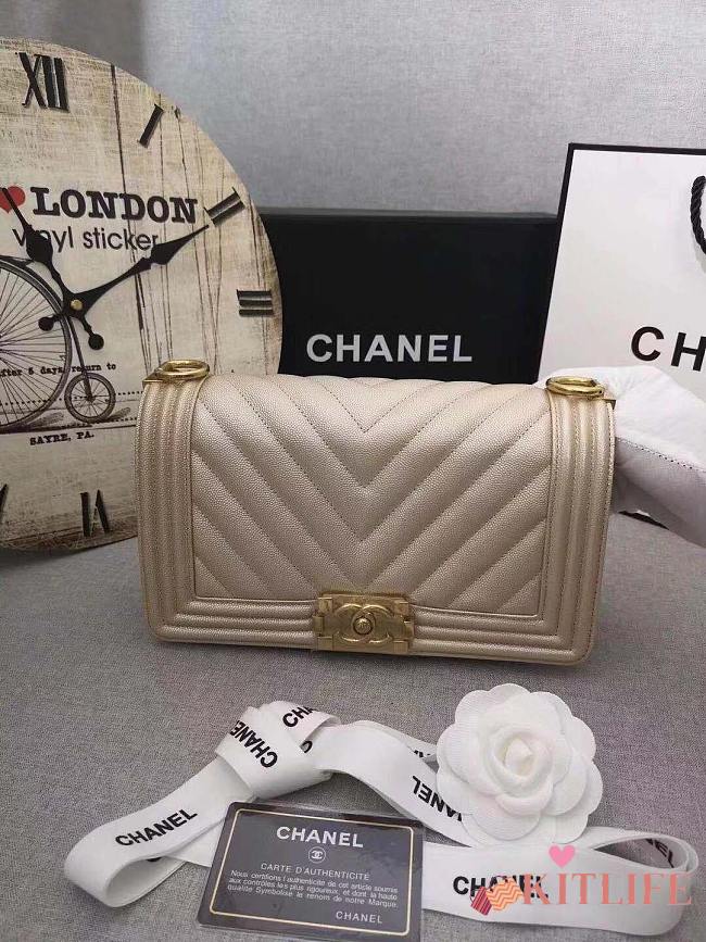 Forubags Chanel Leboy Cavair Chevron Quilted leather Bag 25cm - 1