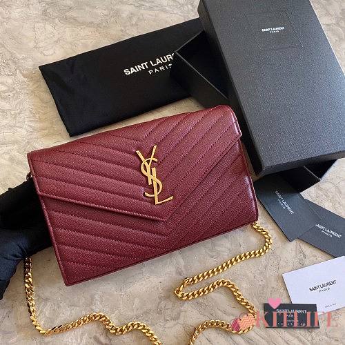 YSL Woc Chain Burgundy Caviar Leather Bag Gold Hardware -22.5*14*4CM - 1