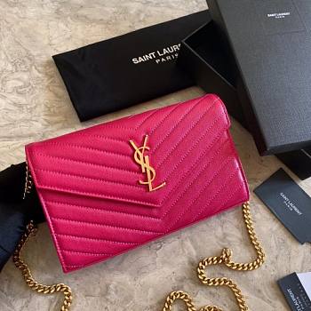 YSL Woc Chain Rose red Caviar Leather Bag Gold Hardware -22.5*14*4CM