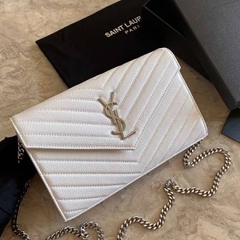 YSL Woc Chain White Caviar Leather Bag Silver Hardware -22.5*14*4CM