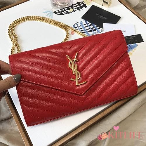 YSL Woc Chain Red Caviar Leather Bag Gold Hardware -22.5*14*4CM - 1