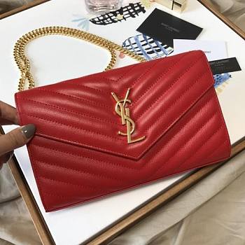 YSL Woc Chain Red Caviar Leather Bag Gold Hardware -22.5*14*4CM