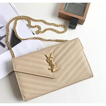 YSL Woc Chain Beige Caviar Leather Bag Gold Hardware -22.5*14*4CM