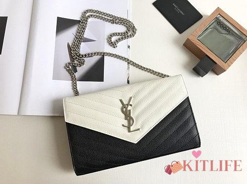 YSL Woc Chain White&Black Caviar Leather Bag Silver Hardware -22.5*14*4CM - 1