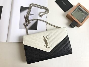 YSL Woc Chain White&Black Caviar Leather Bag Silver Hardware -22.5*14*4CM