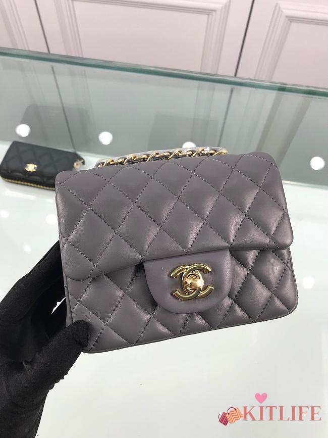 Forubags Chanel Mini Flap Gray Bag Lambskin Leather With Gold Hardware 17CM - 1