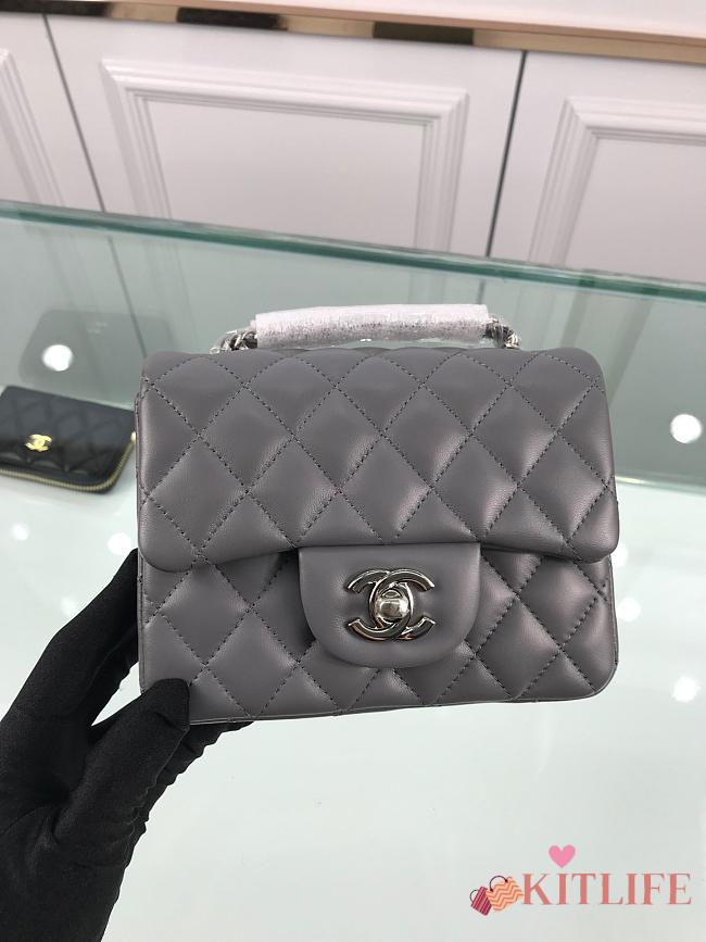 Forubags Chanel Mini Flap Gray Bag Lambskin Leather With Silver Hardware 17CM - 1