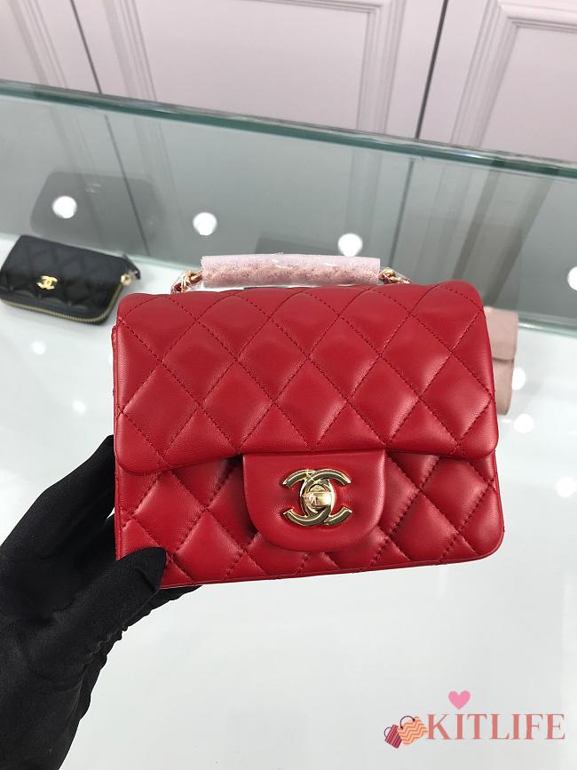 Forubags Chanel Mini Flap Red Bag Lambskin Leather With Gold Hardware 17CM - 1