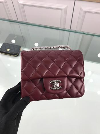 Forubags Chanel Mini Flap Burgundy Bag Lambskin Leather With Silver Hardware 17CM