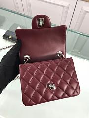 Forubags Chanel Mini Flap Burgundy Bag Lambskin Leather With Silver Hardware 17CM - 2