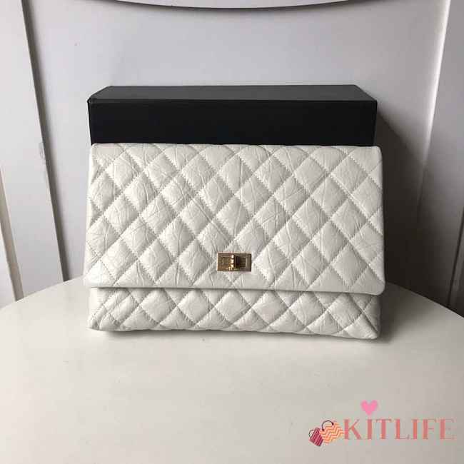 Chanel Palm Print Calfskin Clutch White - 1