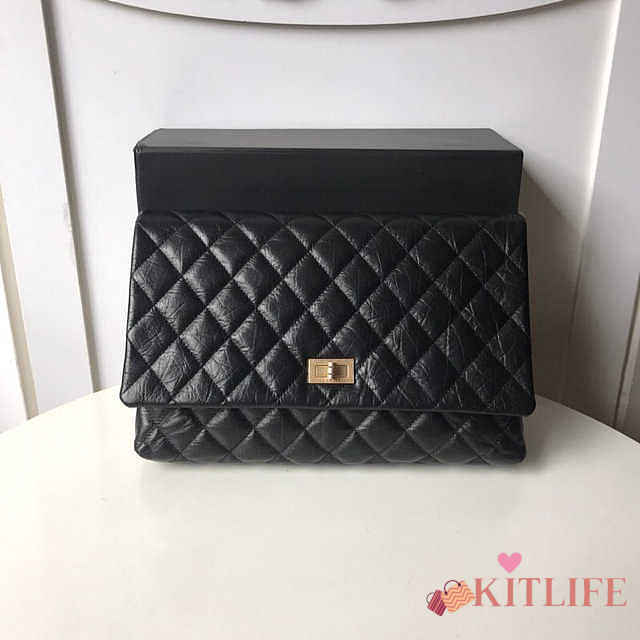 Chanel Palm Print Black Calfskin Clutch - 1