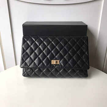 Chanel Palm Print Black Calfskin Clutch