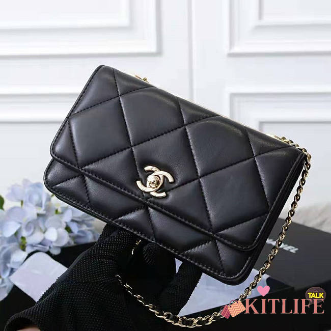 CHANEL CC BLACK LAMBSKIN WOC A80982 - 1