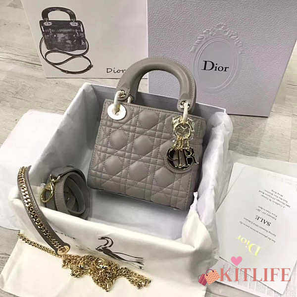 Lady Dior Mini 17cm Lambskin leather in gray with gold hardware - 1