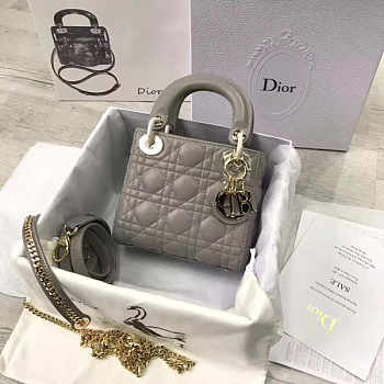 Lady Dior Mini 17cm Lambskin leather in gray with gold hardware