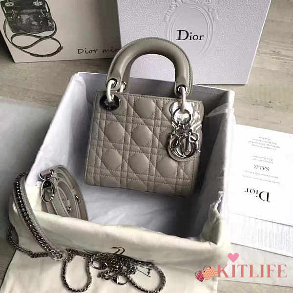  Lady Dior Mini 17cm Lambskin leather in gray with silver hardware - 1