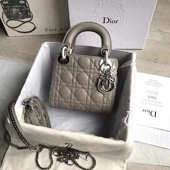  Lady Dior Mini 17cm Lambskin leather in gray with silver hardware