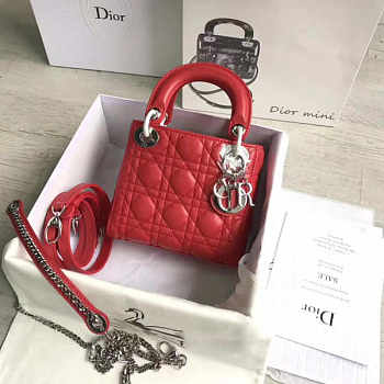 Lady Dior Mini 17cm Lambskin leather in red with silver hardware