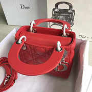 Lady Dior Mini 17cm Lambskin leather in red with silver hardware - 6