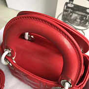 Lady Dior Mini 17cm Lambskin leather in red with silver hardware - 5