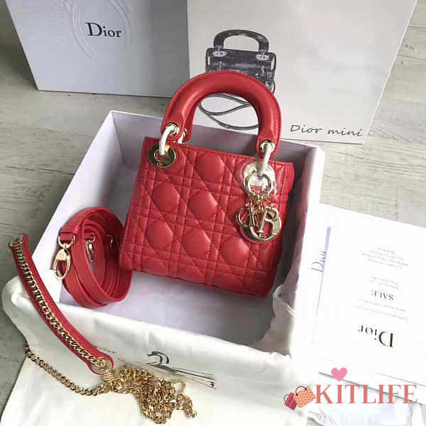 Lady Dior Mini 17cm Lambskin leather in red with gold hardware - 1