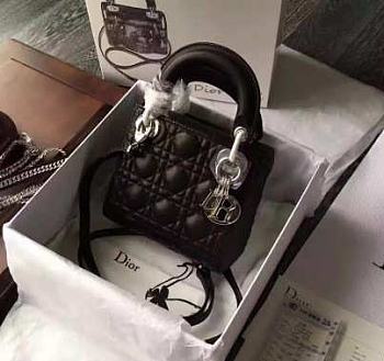 Lady Dior Mini 17cm Lambskin leather in black with silver hardware