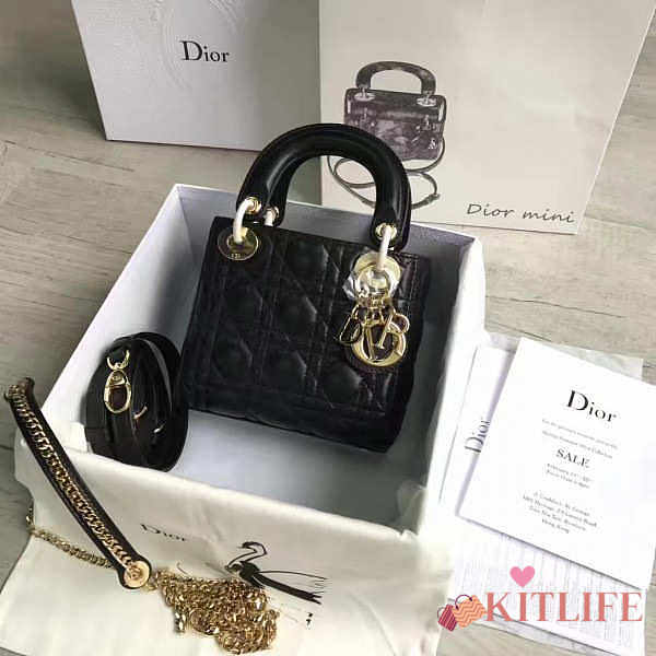 Lady Dior Mini 17cm Lambskin leather in black with gold hardware - 1