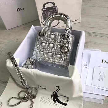 Lady Dior Mini 17cm Lambskin leather in silver with silver hardware