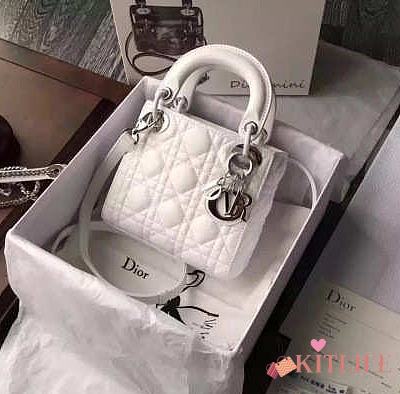 Lady Dior Mini 17cm Lambskin leather in white with silver hardware - 1