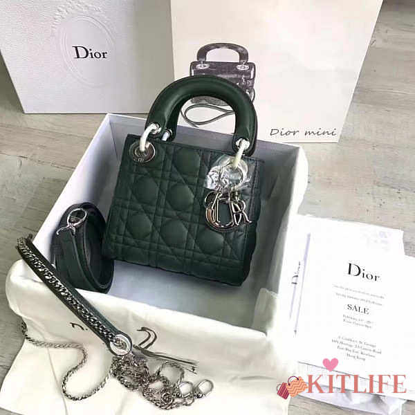 Lady Dior Mini 17cm Lambskin leather in green with silver hardware - 1