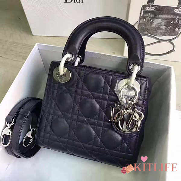 Lady Dior Mini bag 17cm Lambskin leather in blue with silver hardware - 1