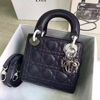 Lady Dior Mini bag 17cm Lambskin leather in blue with silver hardware