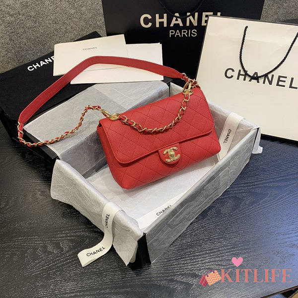 Forubags Chanel Caviar Leather Flap Red 23-16-9cm - 1