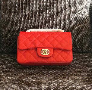 CHANEL FLAP RED CAVIAR BAG WITH GOLD HARDWARE 20CM