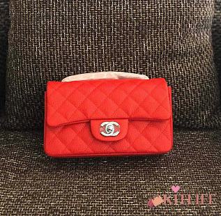 CHANEL FLAP RED CAVIAR BAG WITH SILVER HARDWARE 20CM - 1