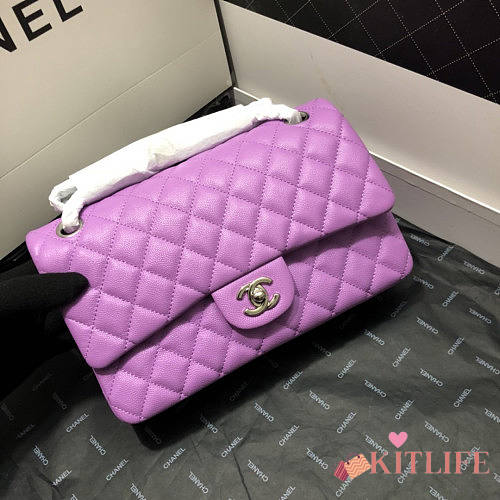 CHANEL FLAP BAG CAVIAR SILVER HARDWARE 25.5CM - 1