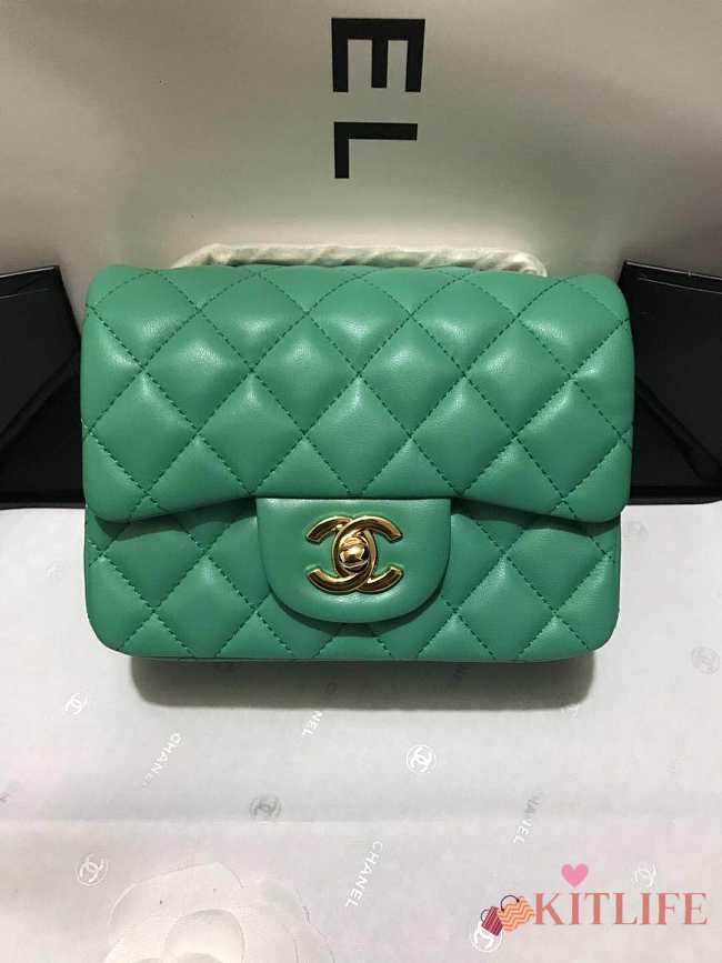 Chanel mini flap bag Lambskin & Gold-Tone Metal Green - 1