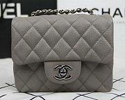 CHANEL FLAP BAG CAVIAR SILVER HARDWARE IN GREY 17CM - 1