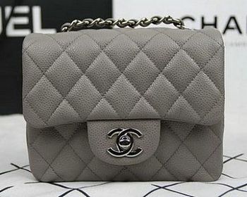 CHANEL FLAP BAG CAVIAR SILVER HARDWARE IN GREY 17CM