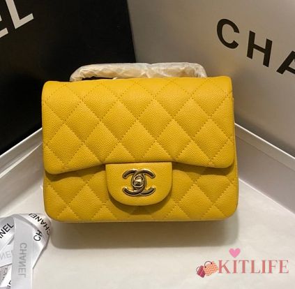 CHANEL FLAP BAG CAVIAR GOLD HARDWARE IN YELLOW 17CM - 1