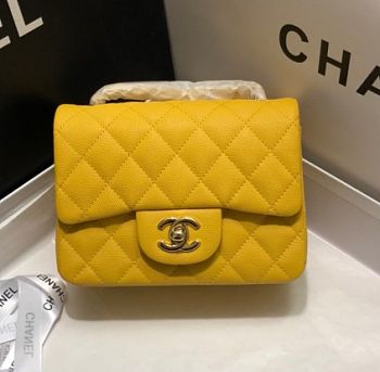 CHANEL FLAP BAG CAVIAR GOLD HARDWARE IN YELLOW 17CM