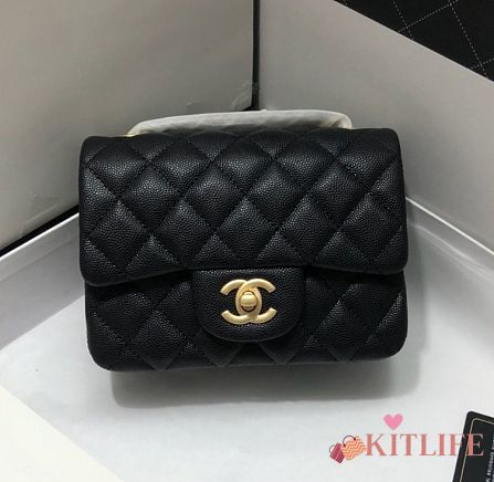 CHANEL FLAP BAG CAVIAR GOLD HARDWARE IN BLACK 17CM - 1