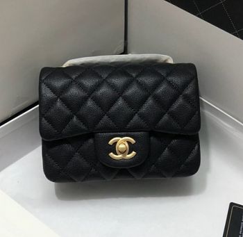 CHANEL FLAP BAG CAVIAR GOLD HARDWARE IN BLACK 17CM